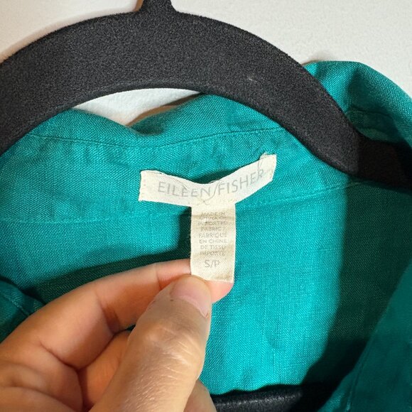 Eileen Fisher bright teal linen button down shirt - Picture 3 of 5